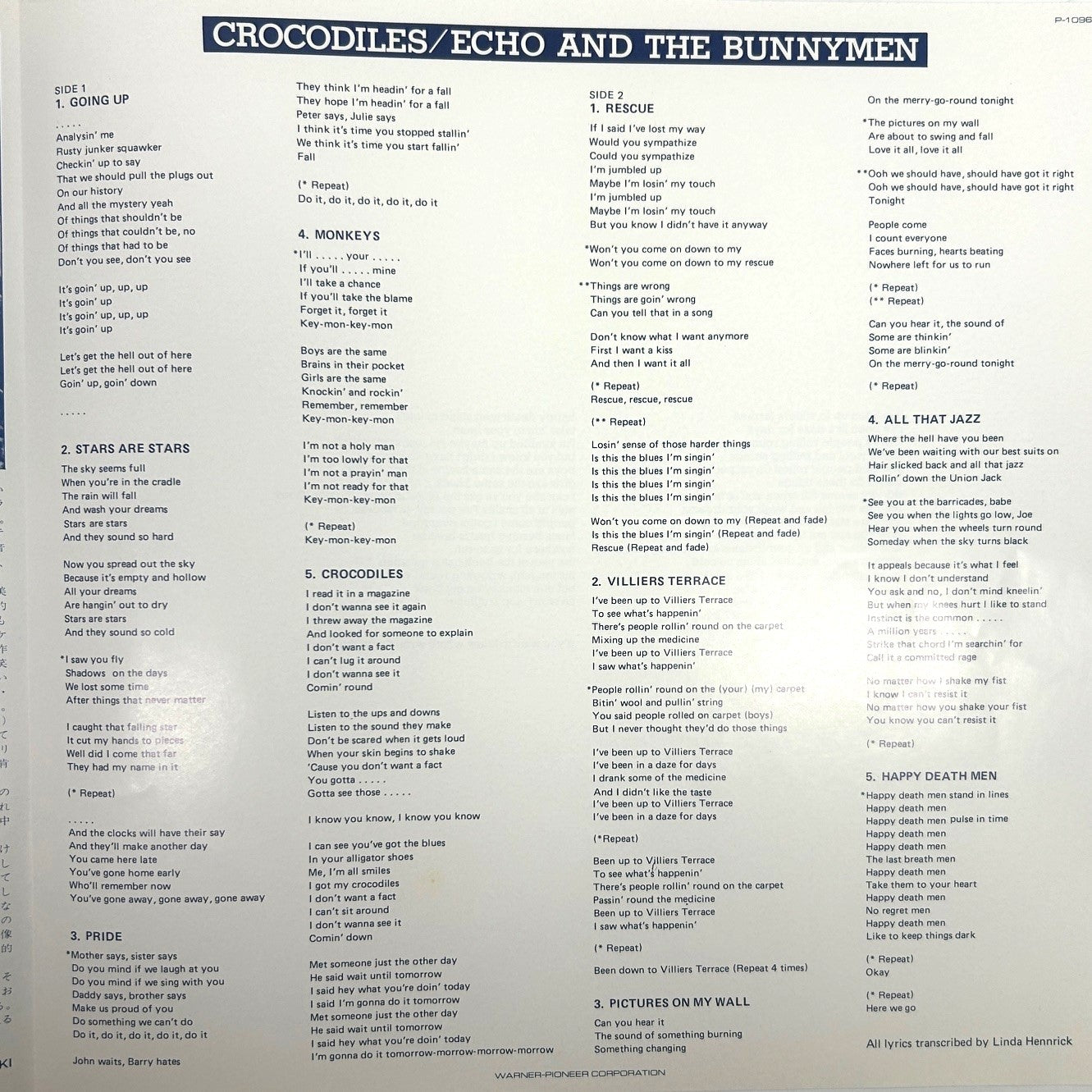 Echo And The Bunnymen | Crocodiles LP (1980 / Japan)